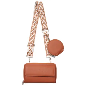 2Pcs Set PU Leather Trendy Bags Woman Travel  Cross Body Bag with Coin Pouch Brown