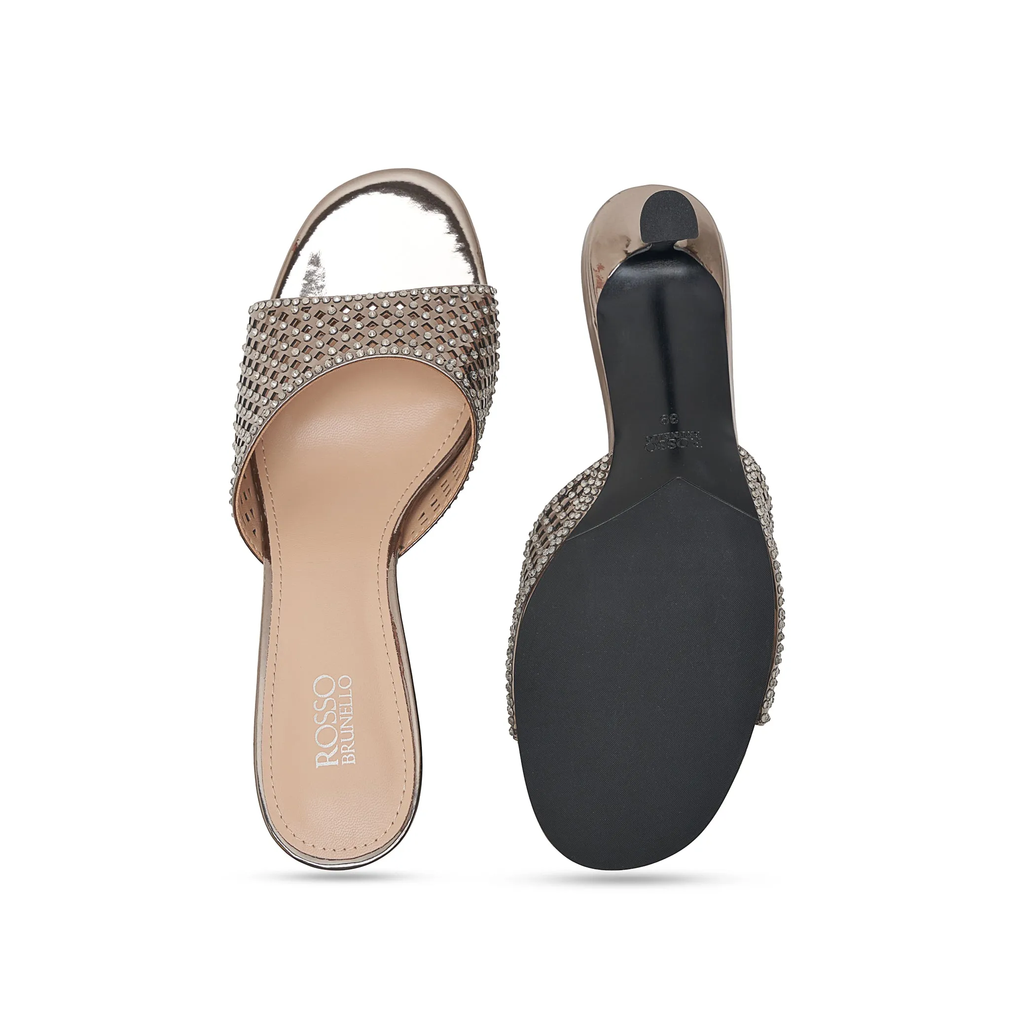 Beige Studded Strap Heels