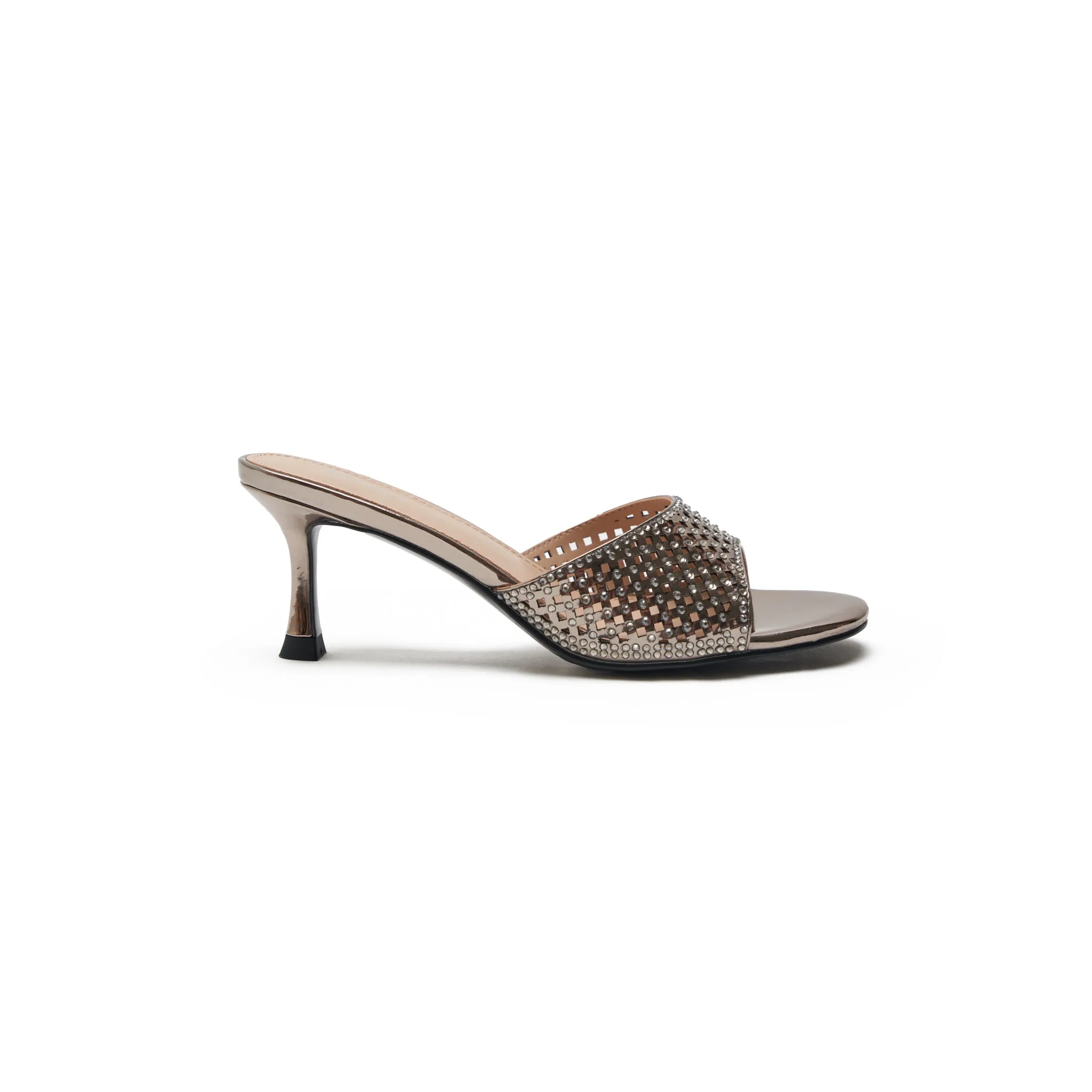 Beige Studded Strap Heels