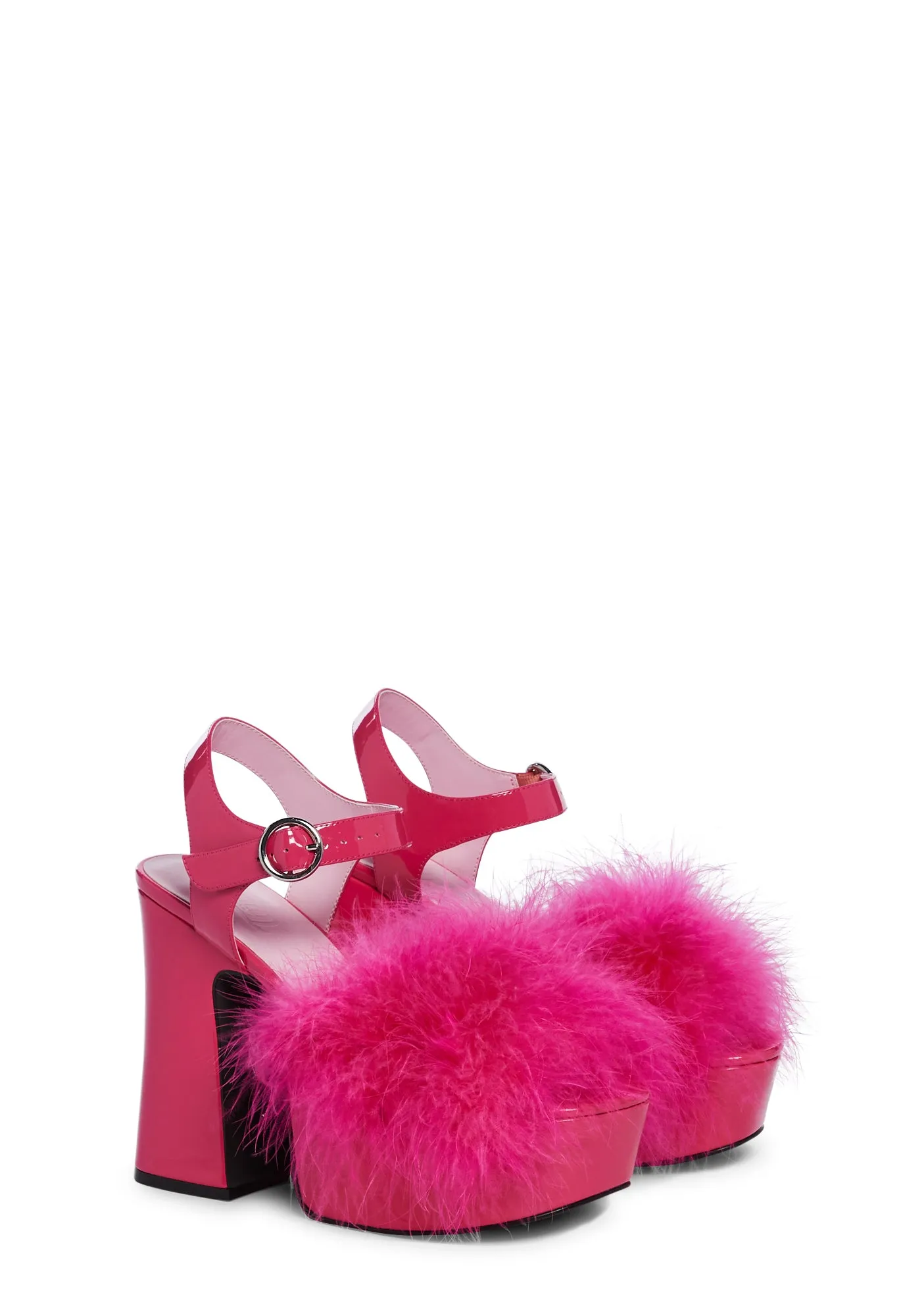 Blushin' N' Crushin' Marabou Heels - Hot Pink