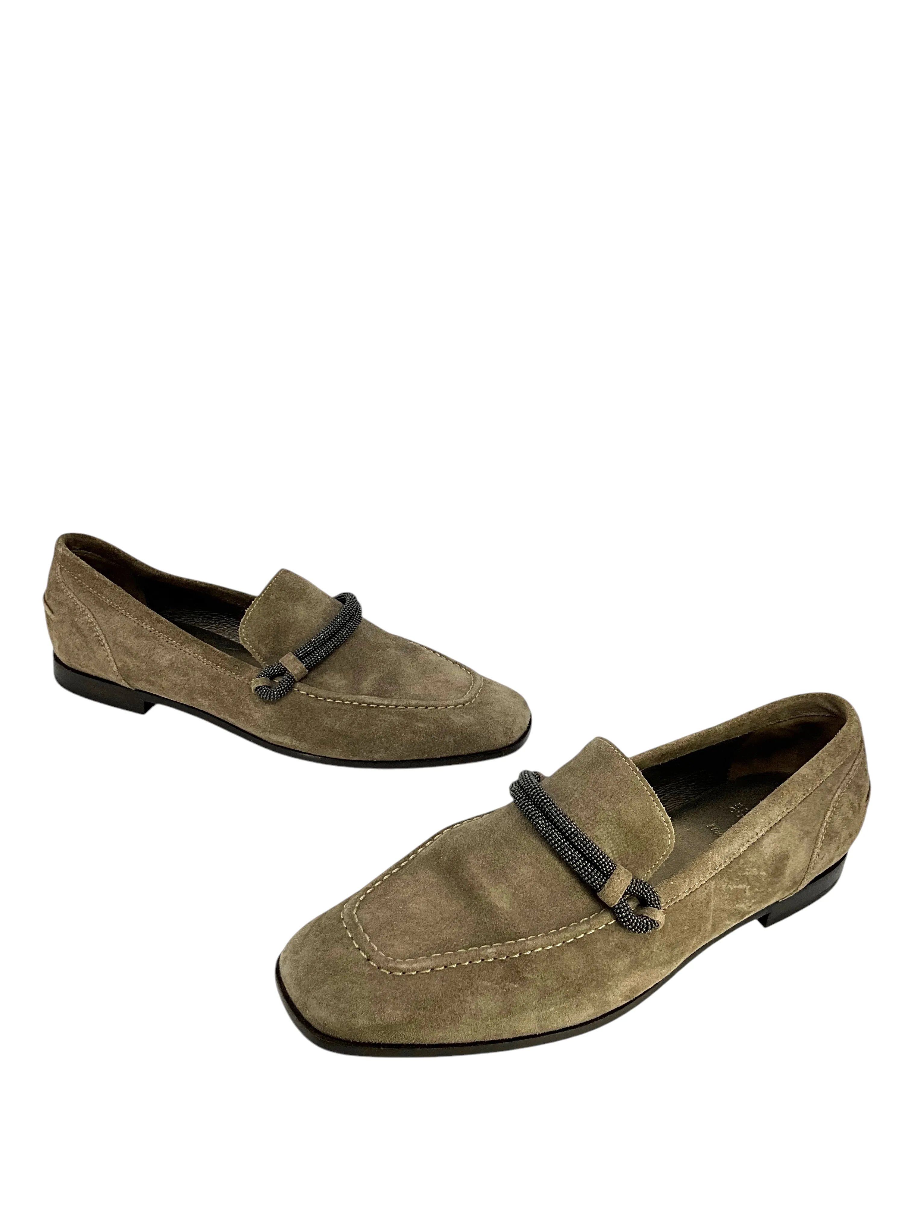 Brunello Cucinelli Suede Monili Tube Loafers Size 9