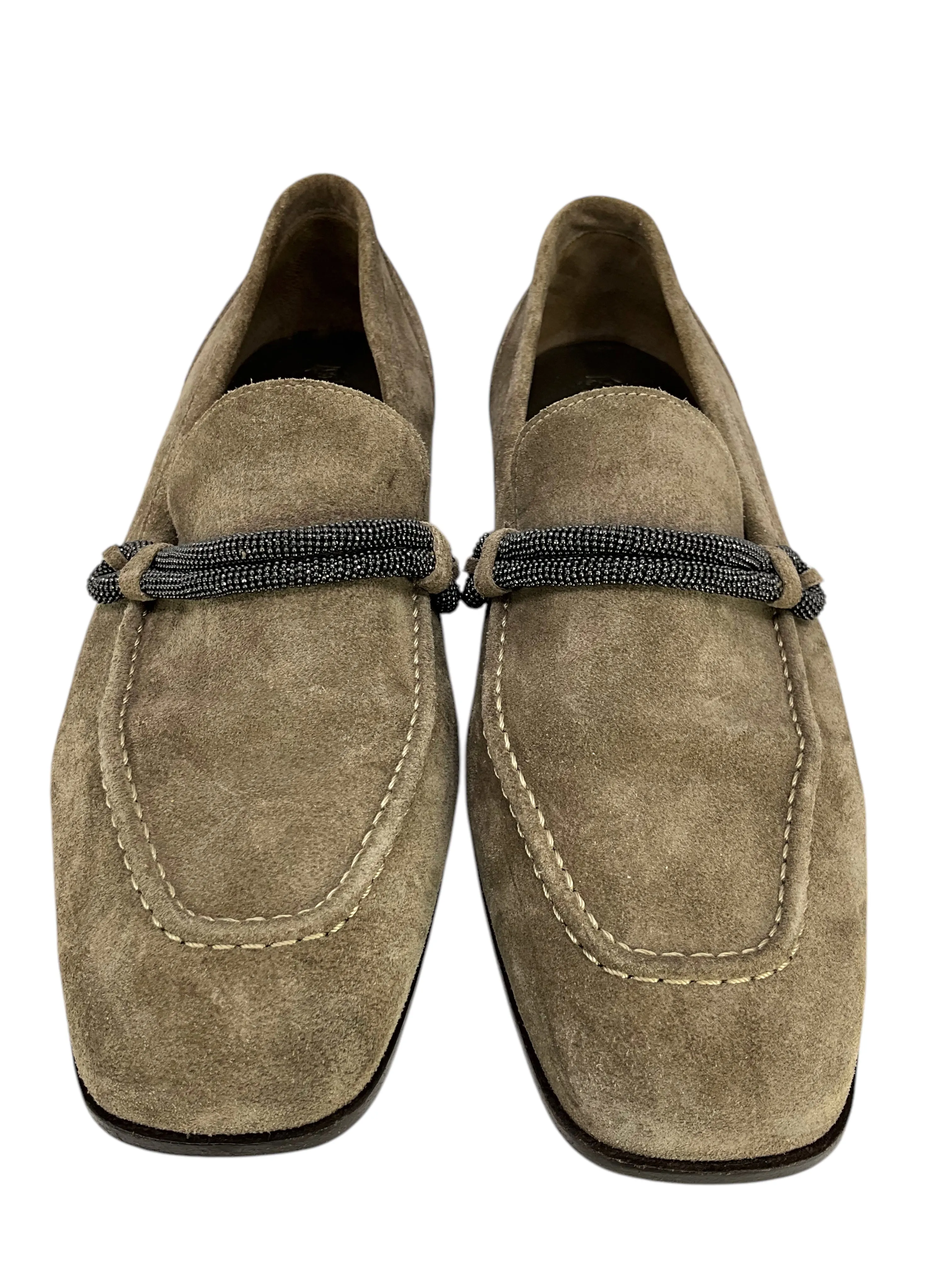 Brunello Cucinelli Suede Monili Tube Loafers Size 9