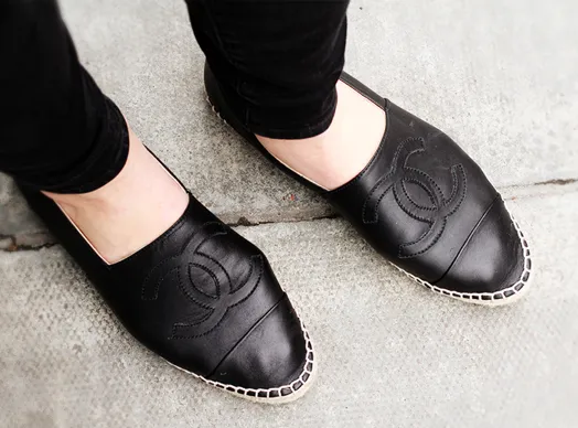 Chanel Slip-on Espadrilles, Black Leather: Miley Cyrus   Kendall Jenner