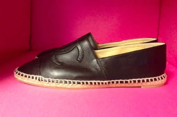 Chanel Slip-on Espadrilles, Black Leather: Miley Cyrus   Kendall Jenner