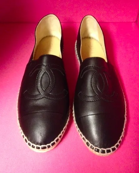 Chanel Slip-on Espadrilles, Black Leather: Miley Cyrus   Kendall Jenner