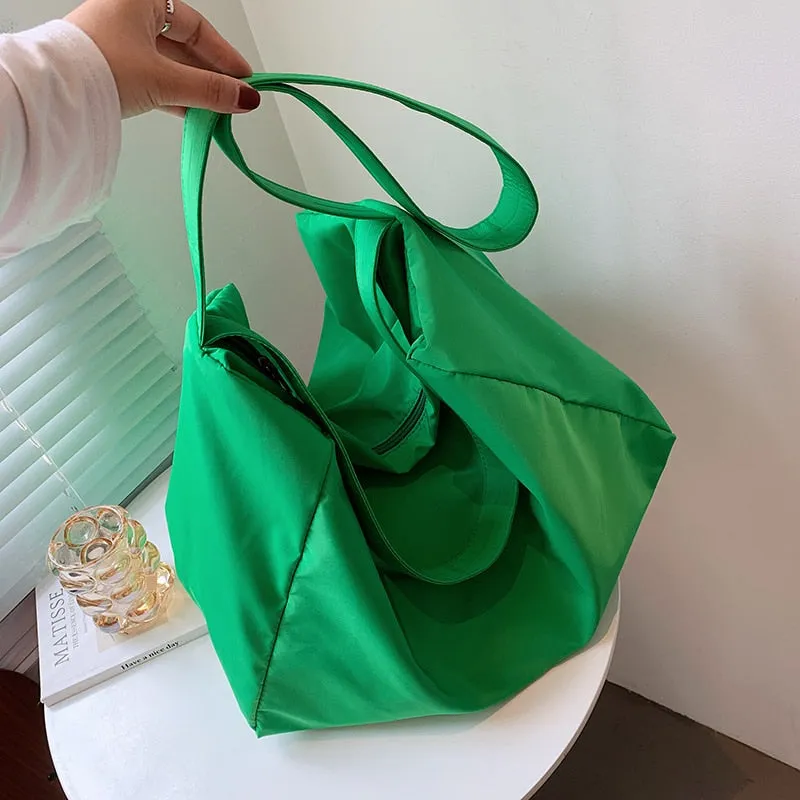 Christmas Gift Large Capacity Nylon Big Shoulder Bag for Women 2021 Fashion Summer Travel Trends Handbags Green Good Quality