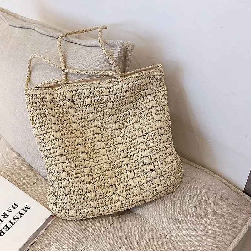 Christmas Gift Summer Hand-woven Women's Shoulder Handbag Bohemian 2021 Straw Beach Totes Lady Travel Shopper Weaving Shopping Bags