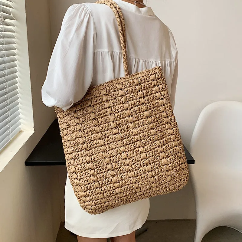 Christmas Gift Summer Hand-woven Women's Shoulder Handbag Bohemian 2021 Straw Beach Totes Lady Travel Shopper Weaving Shopping Bags