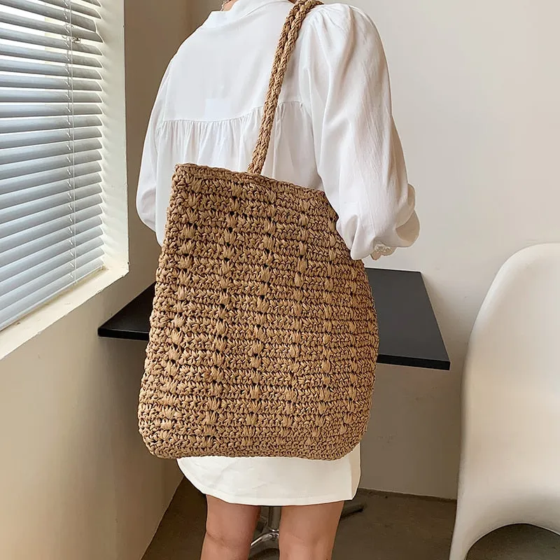 Christmas Gift Summer Hand-woven Women's Shoulder Handbag Bohemian 2021 Straw Beach Totes Lady Travel Shopper Weaving Shopping Bags