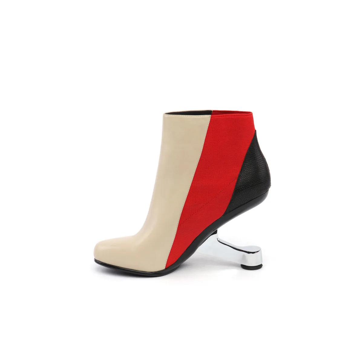 Color Block Leather Ankle Boots