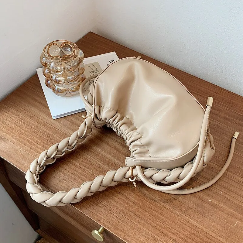 Cute Sweet Mini PU Leather Crossbody Shoulder Bags 2021 Luxury Ladies Top Handle Handbags Braided Shoulder Strap Totes