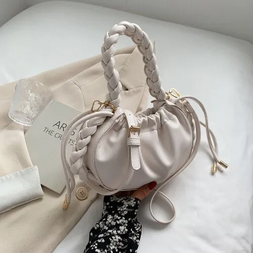 Cute Sweet Mini PU Leather Crossbody Shoulder Bags 2021 Luxury Ladies Top Handle Handbags Braided Shoulder Strap Totes