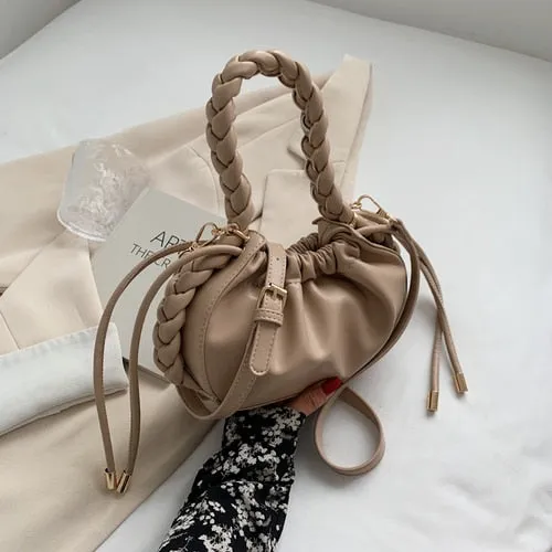 Cute Sweet Mini PU Leather Crossbody Shoulder Bags 2021 Luxury Ladies Top Handle Handbags Braided Shoulder Strap Totes