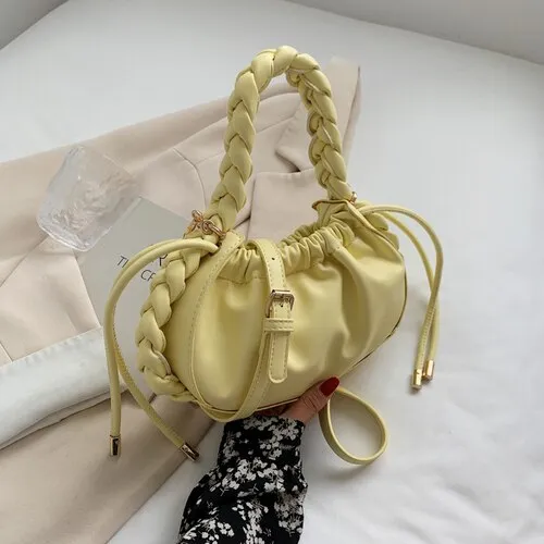 Cute Sweet Mini PU Leather Crossbody Shoulder Bags 2021 Luxury Ladies Top Handle Handbags Braided Shoulder Strap Totes