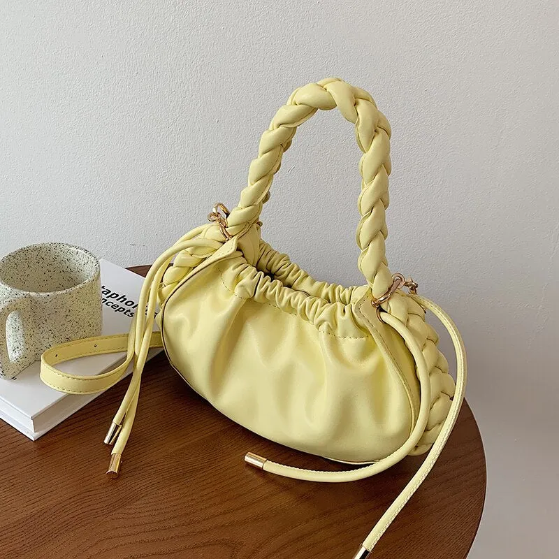 Cute Sweet Mini PU Leather Crossbody Shoulder Bags 2021 Luxury Ladies Top Handle Handbags Braided Shoulder Strap Totes