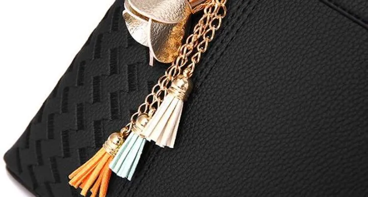 Fashion Women Handbags Tassel PU Leather Totes Top-handle Embroidery Crossbody Shoulder Bag Lady us