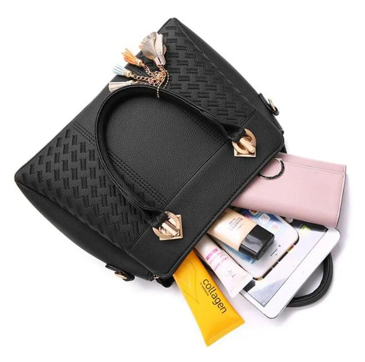 Fashion Women Handbags Tassel PU Leather Totes Top-handle Embroidery Crossbody Shoulder Bag Lady us