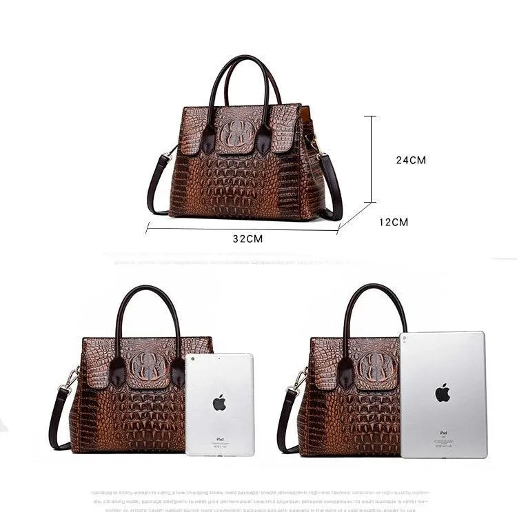 Genuine Leather Women Crocodile Luxury Handbags Designer Crossbody Bags Retro Tote Purse