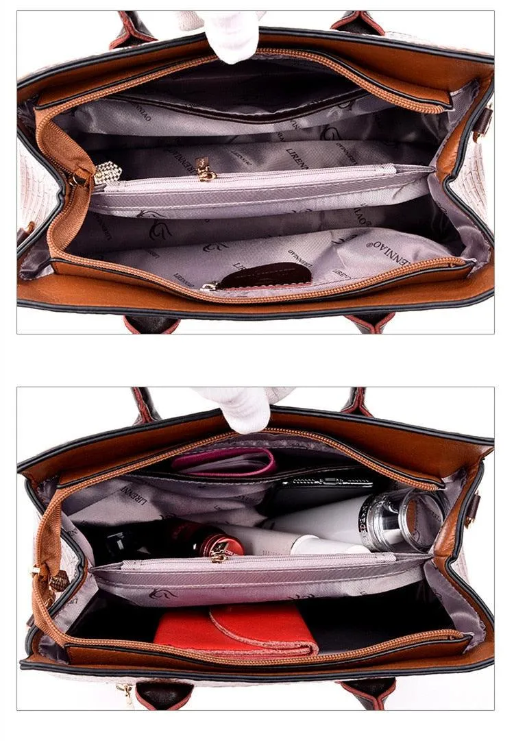 Genuine Leather Women Crocodile Luxury Handbags Designer Crossbody Bags Retro Tote Purse