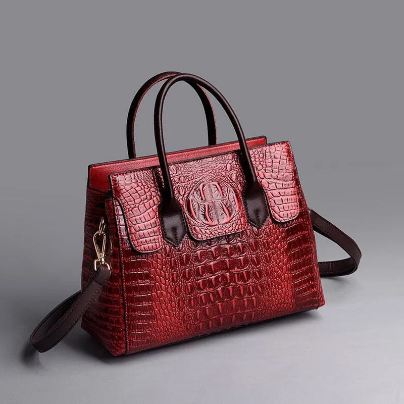 Genuine Leather Women Crocodile Luxury Handbags Designer Crossbody Bags Retro Tote Purse