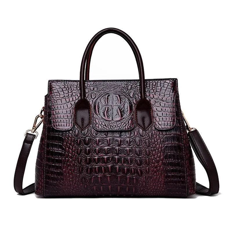 Genuine Leather Women Crocodile Luxury Handbags Designer Crossbody Bags Retro Tote Purse