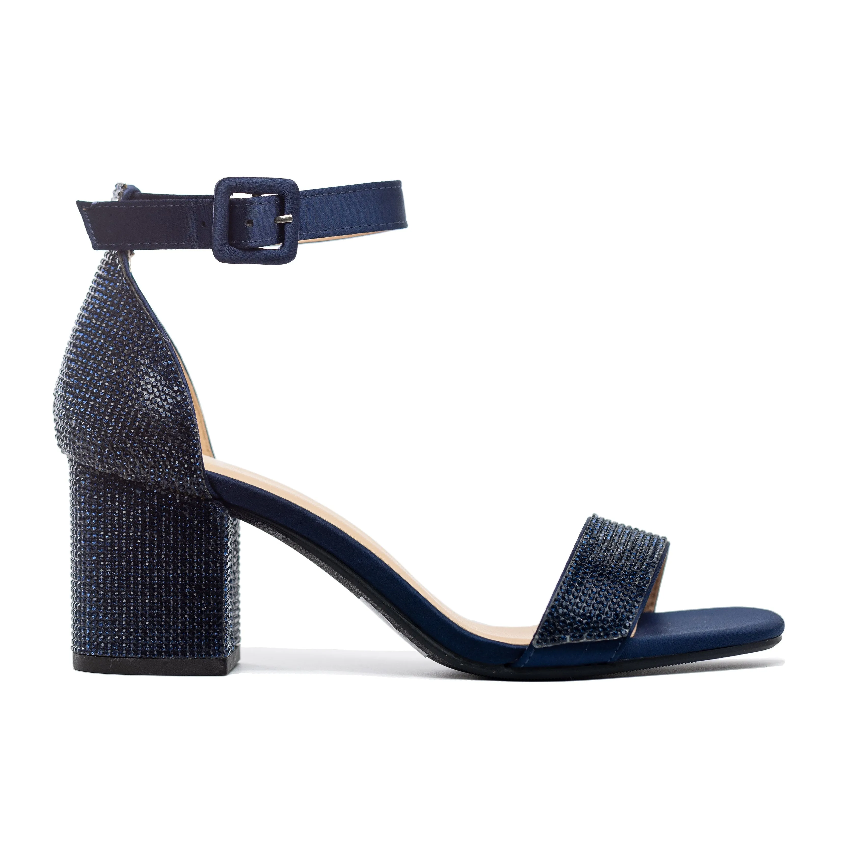 Greta - Embellished Ankle Strap Mid Block Heels