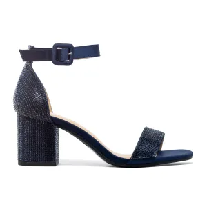 Greta - Embellished Ankle Strap Mid Block Heels