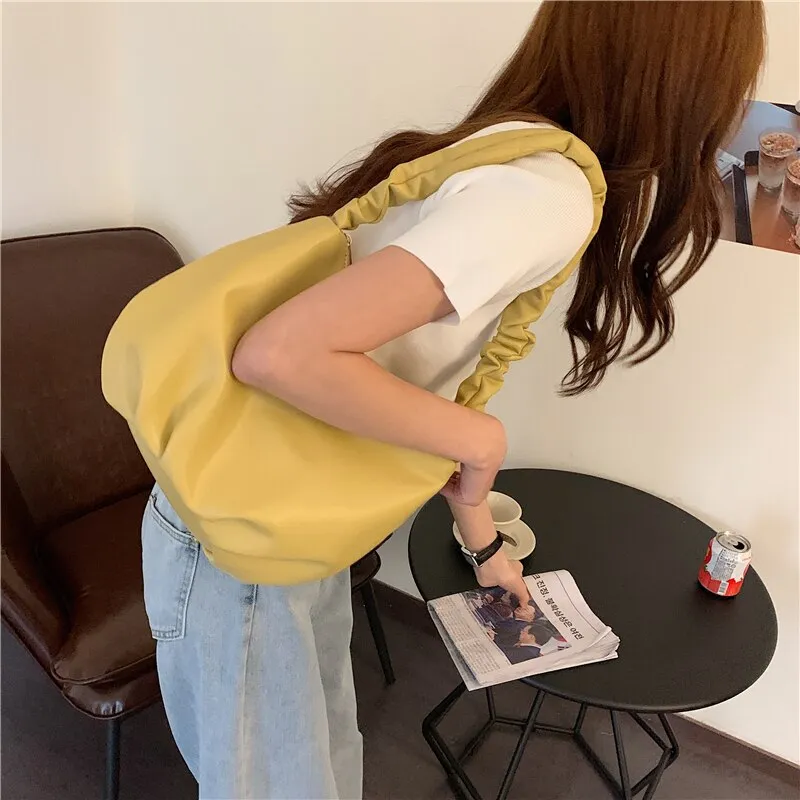 Korean Women handbags Large Capacity Soft PU Leather Totes ladies Hand bag fashion Folds Hobos shoulder bags bolsa feminina