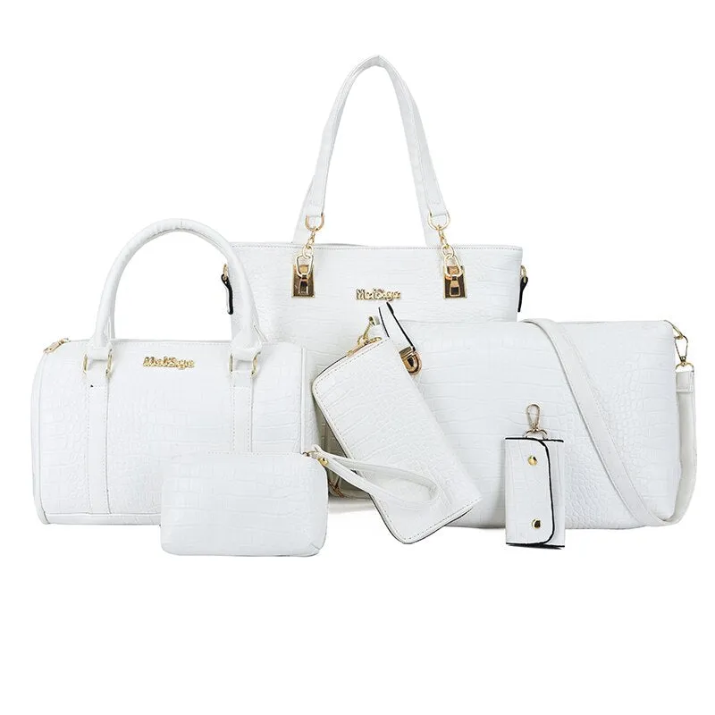 Large Capacity Women Pu Leather Handbags Fashion 6 Pieces Set Shoulder Crossbody Bags High Quality Ladies Tote Messenger Bag New