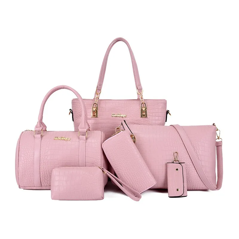 Large Capacity Women Pu Leather Handbags Fashion 6 Pieces Set Shoulder Crossbody Bags High Quality Ladies Tote Messenger Bag New