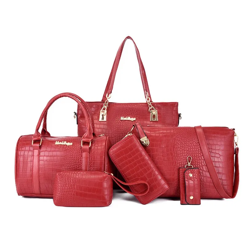 Large Capacity Women Pu Leather Handbags Fashion 6 Pieces Set Shoulder Crossbody Bags High Quality Ladies Tote Messenger Bag New