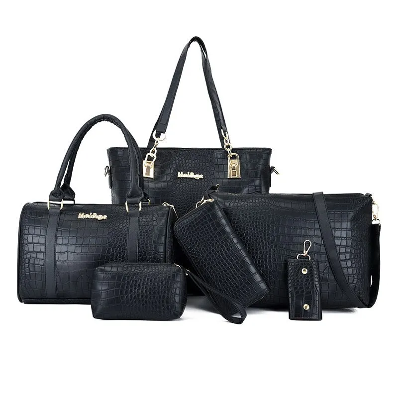 Large Capacity Women Pu Leather Handbags Fashion 6 Pieces Set Shoulder Crossbody Bags High Quality Ladies Tote Messenger Bag New