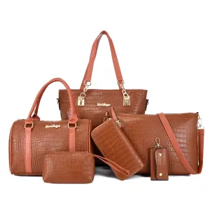 Large Capacity Women Pu Leather Handbags Fashion 6 Pieces Set Shoulder Crossbody Bags High Quality Ladies Tote Messenger Bag New