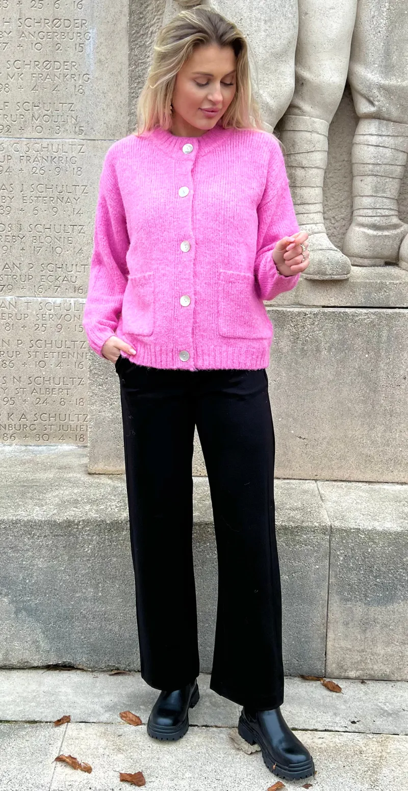 Louisa cardigan med perlemorsknapper pink