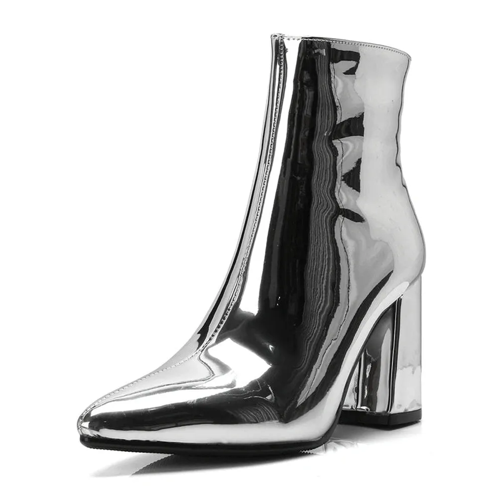 Merendy Tasneem Chunky heel mirror boots
