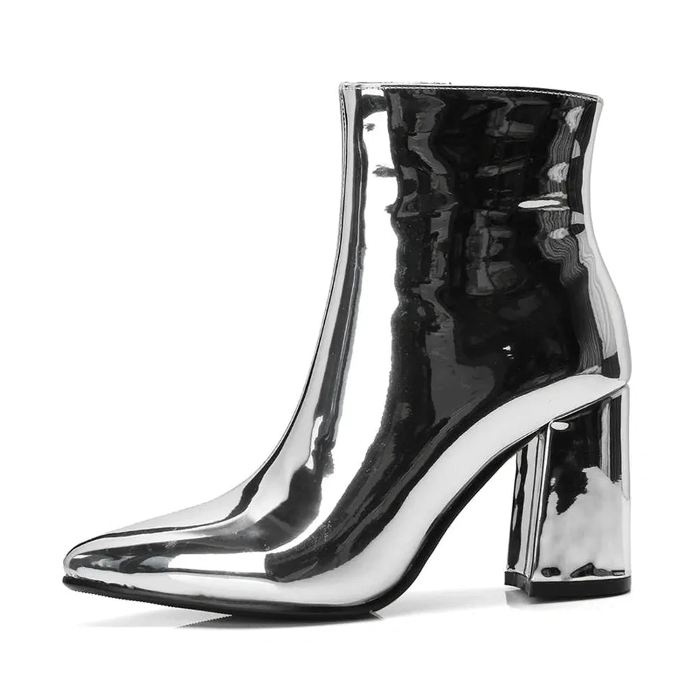 Merendy Tasneem Chunky heel mirror boots