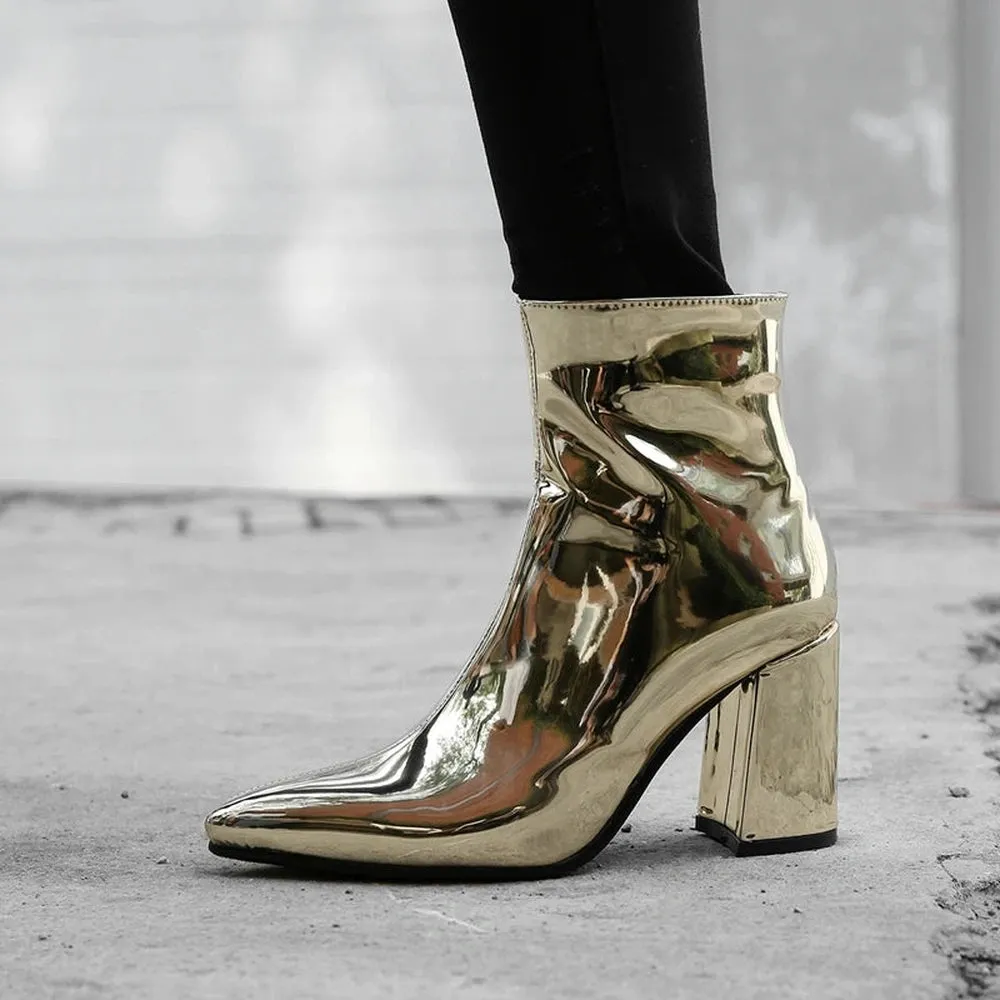 Merendy Tasneem Chunky heel mirror boots