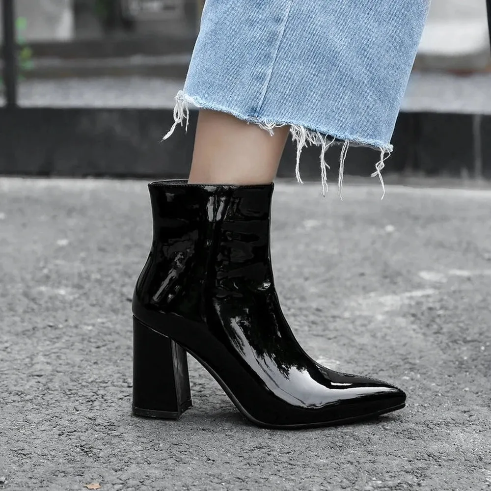 Merendy Tasneem Chunky heel mirror boots