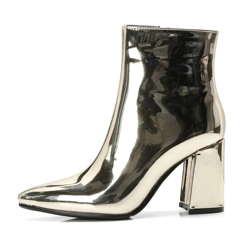 Merendy Tasneem Chunky heel mirror boots
