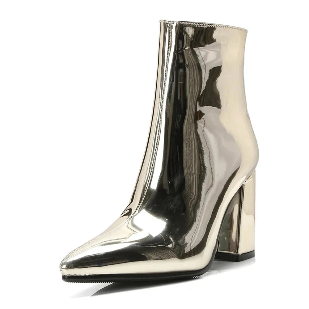 Merendy Tasneem Chunky heel mirror boots
