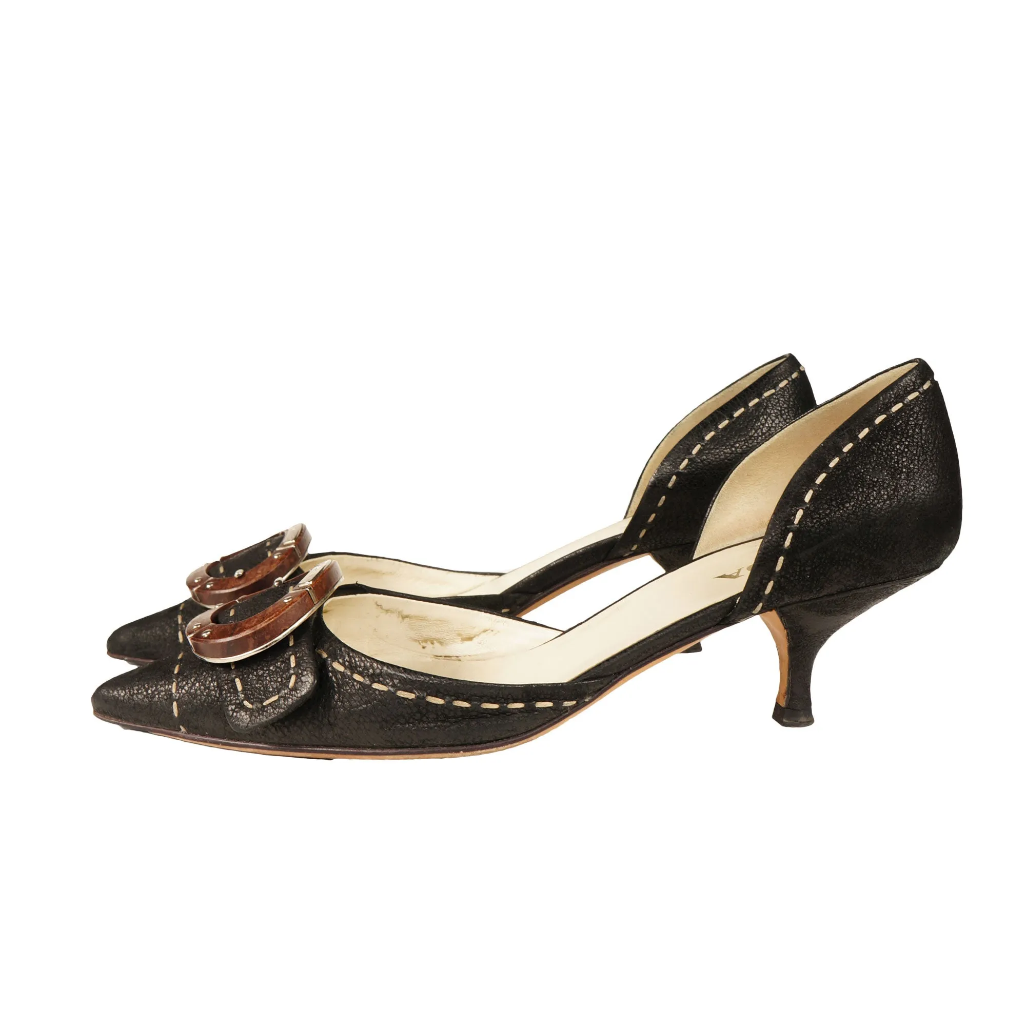 Prada D'Orsay Leather Pointed-Toe Pumps