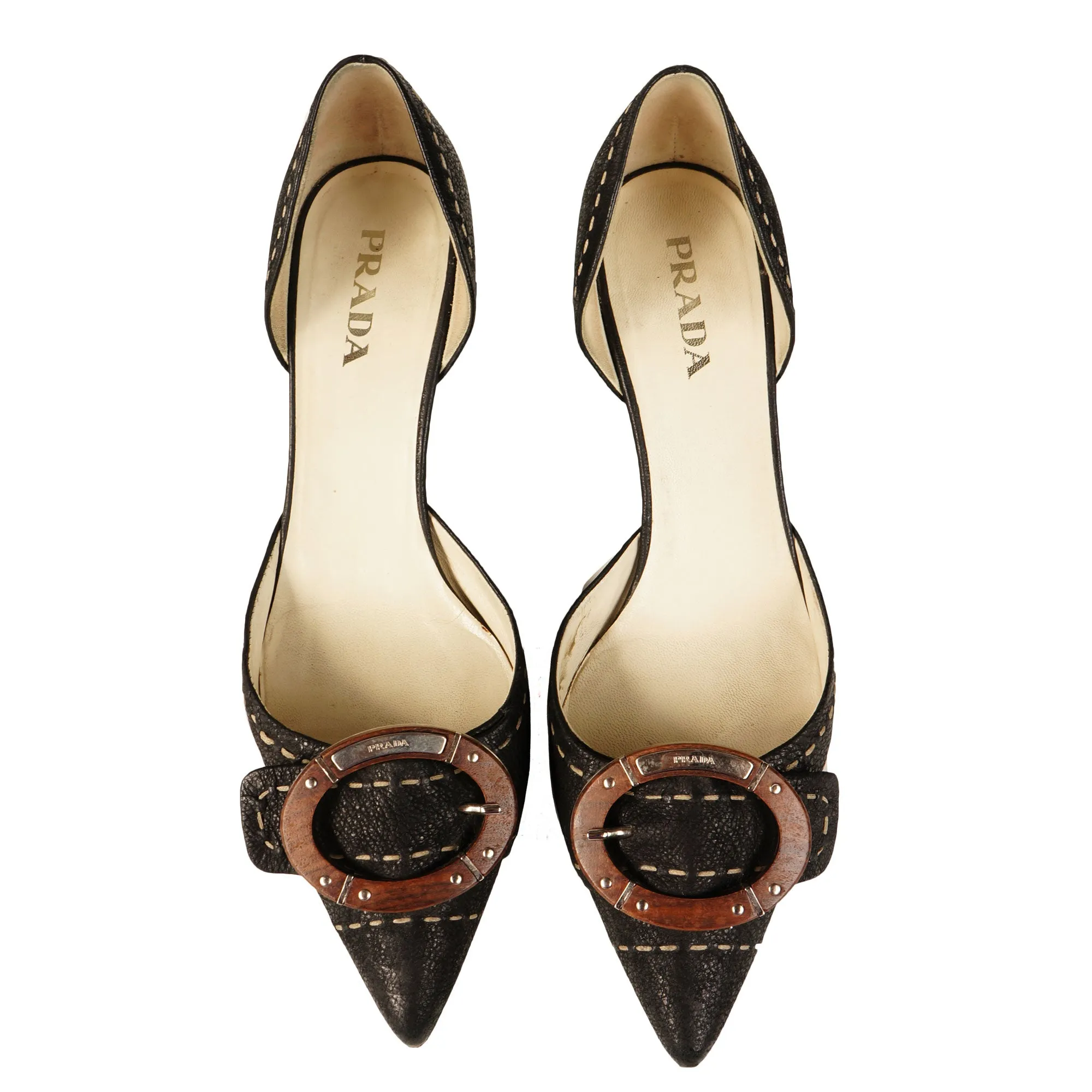 Prada D'Orsay Leather Pointed-Toe Pumps