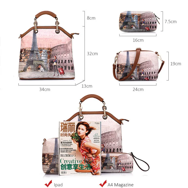 PU Leather 3PC Printed Handbags