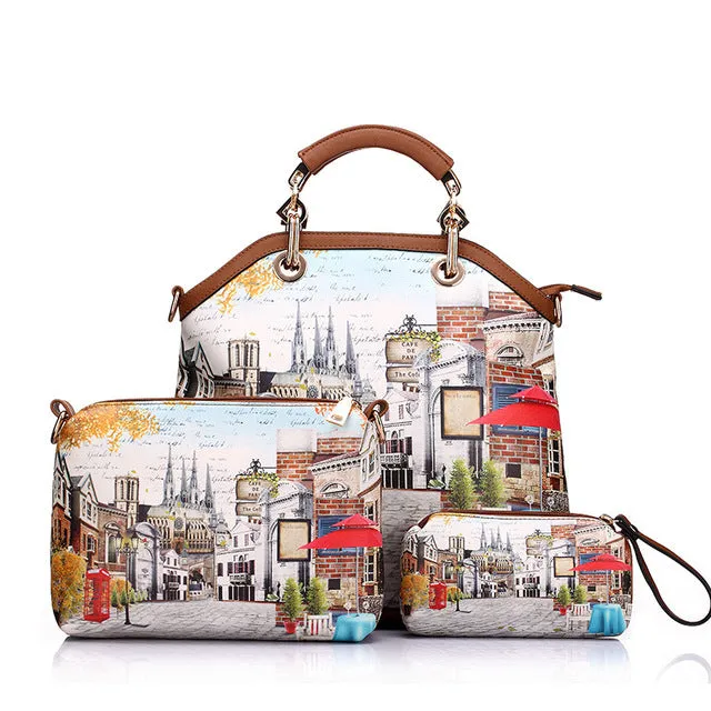 PU Leather 3PC Printed Handbags
