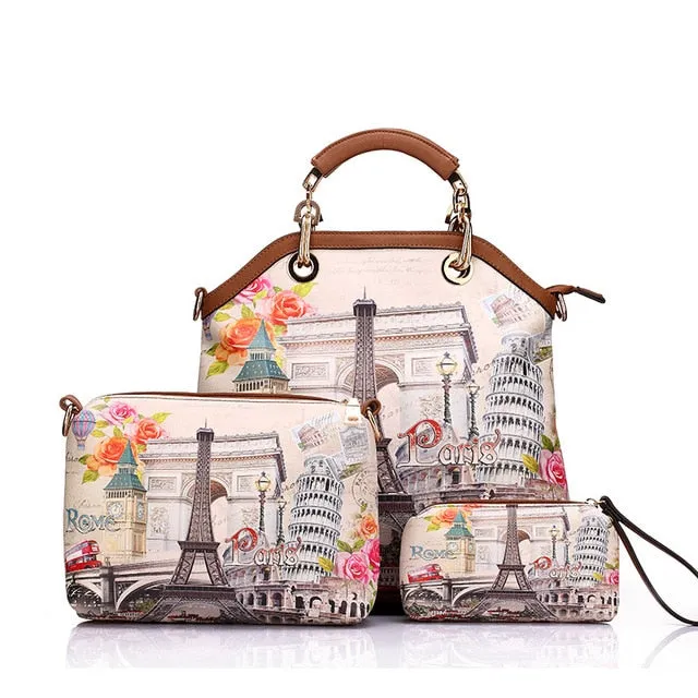 PU Leather 3PC Printed Handbags
