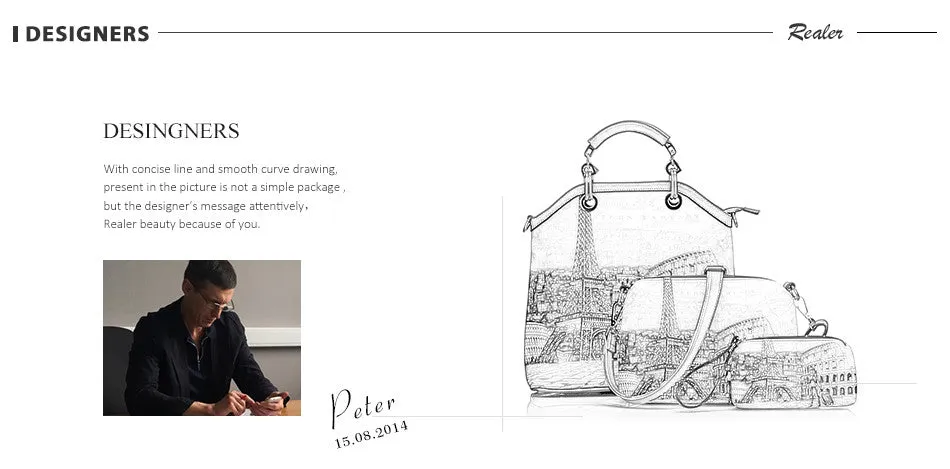 PU Leather 3PC Printed Handbags