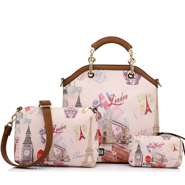 PU Leather 3PC Printed Handbags