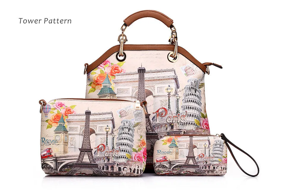 PU Leather 3PC Printed Handbags