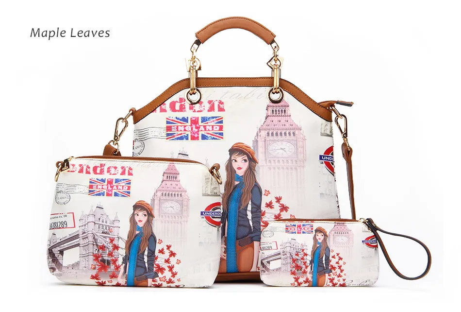 PU Leather 3PC Printed Handbags