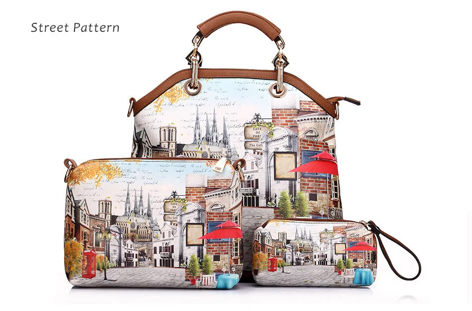 PU Leather 3PC Printed Handbags
